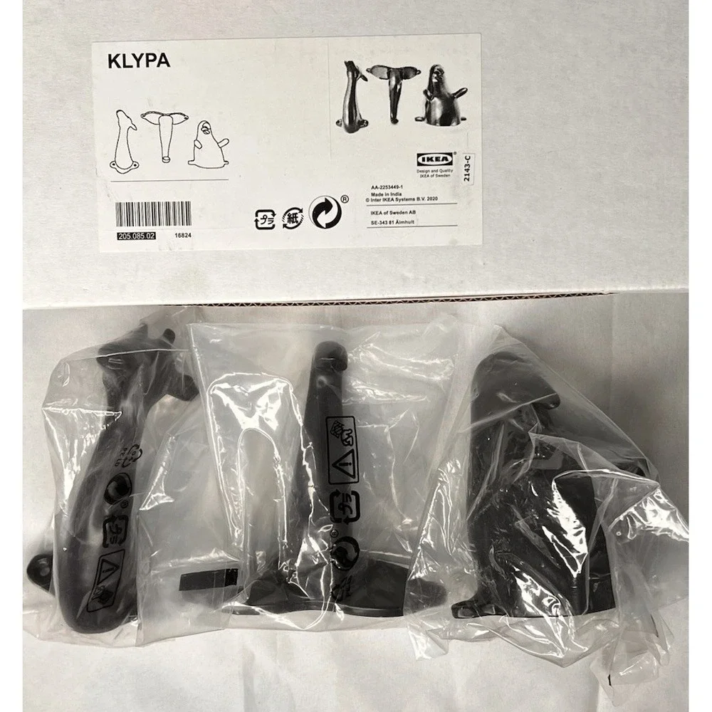 IKEA KLYPA 3 METAL  ANIMAL WALL HOOKS, HANGERS GIRAFFE+RINO+ELEPHANT NEW OPEN BX